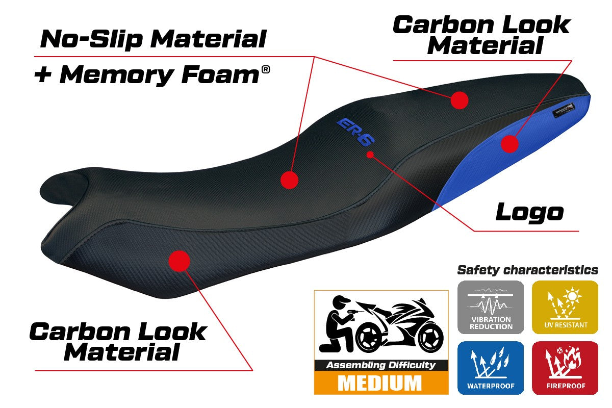 Kawasaki ER 6N / ER 6F 2005-2010 2011 Seat Cover Tappezzeria Comfort Blue Black