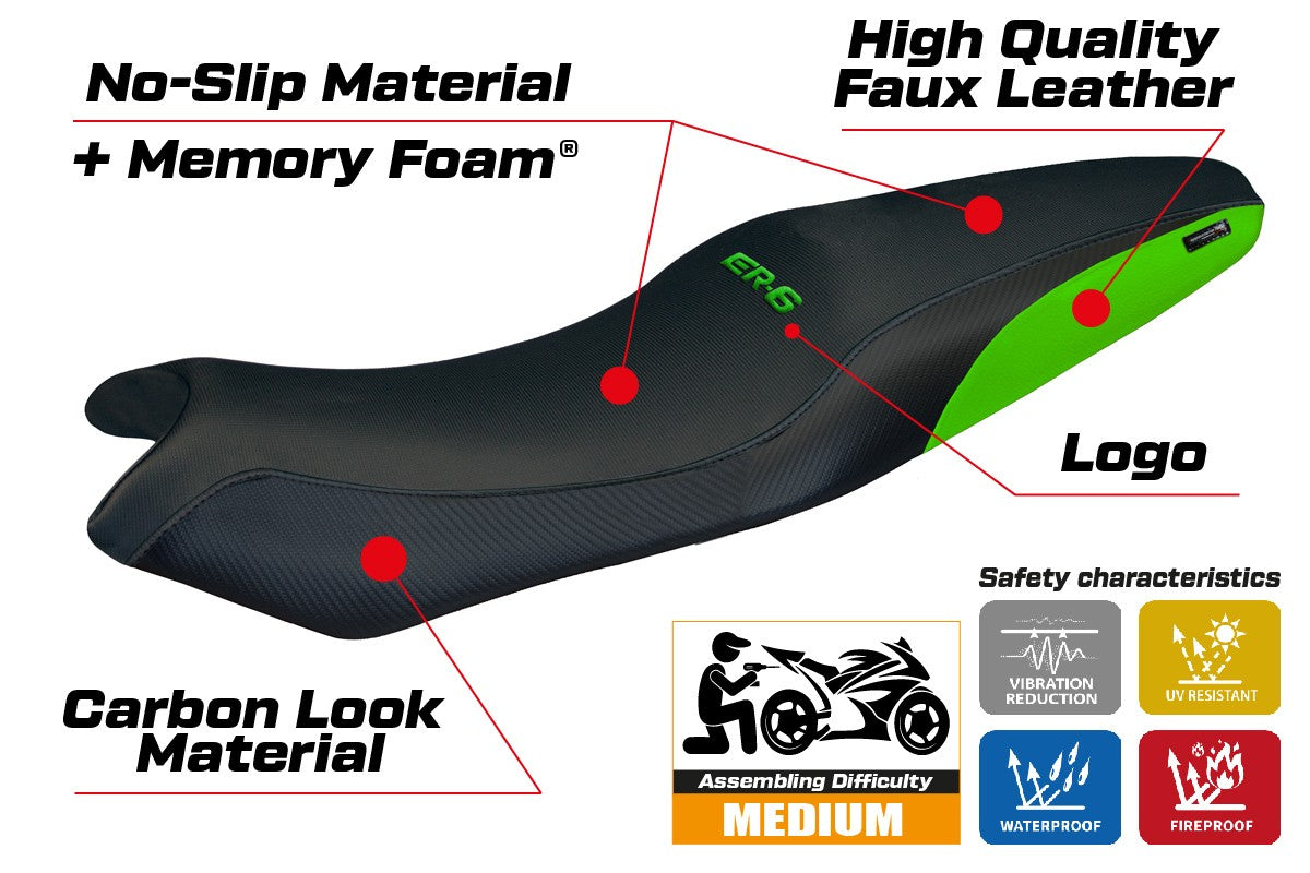 Kawasaki ER 6N / ER 6F 2005-2010 2011 Seat Cover Tappezzeria Comfort Green Black