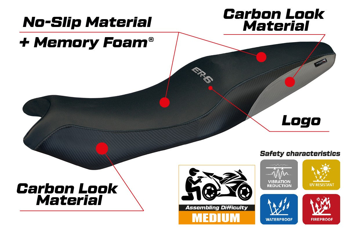 Kawasaki ER 6N / ER 6F 2005-2010 2011 Seat Cover Tappezzeria Comfort Grey Black