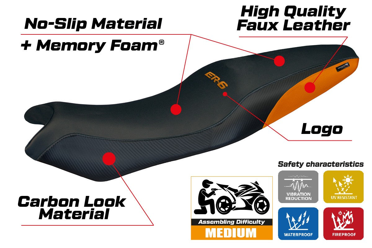 Kawasaki ER 6N / ER 6F 2005-2011 Seat Cover Tappezzeria Comfort Orange Black
