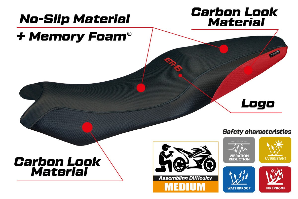 Kawasaki ER 6N / ER 6F 2005-2010 2011 Seat Cover Tappezzeria Comfort Red Black