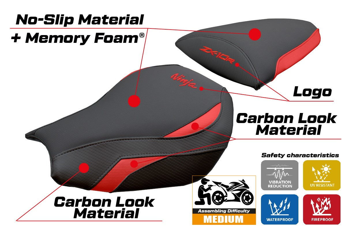 Kawasaki Ninja ZX 10 R 2006-2007 Seat Cover Tappezzeria Comfort Red Black