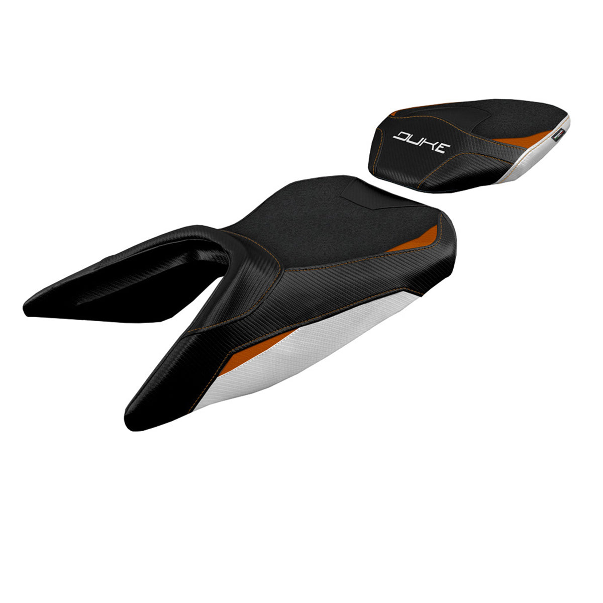 KTM 125 Duke 2017-2025 Seat Cover Tappezzeria Italia Ultragrip in White and Orange