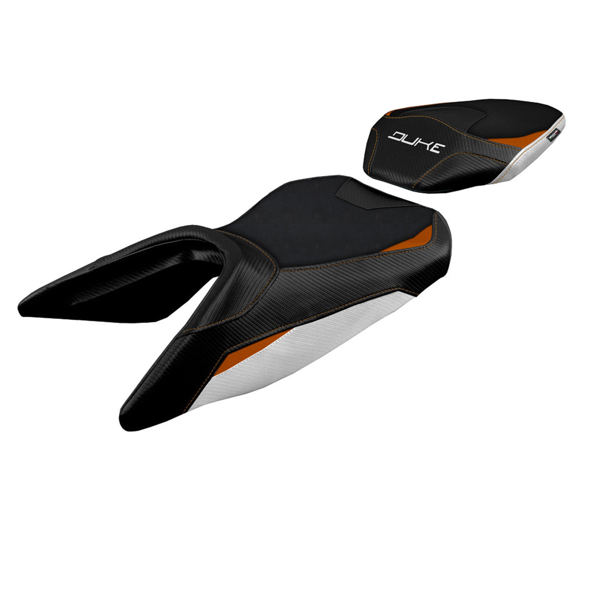 KTM 250 Duke 2017-2023 Seat Cover Tappezzeria Italia in White, Orange, and Black