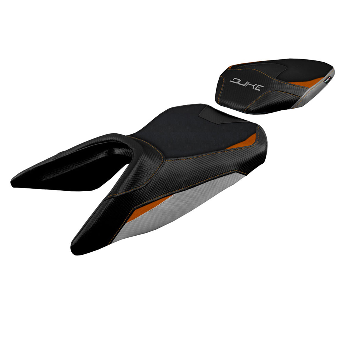 KTM 250 Duke 2017-2023 Seat Cover Tappezzeria Italia in Silver, Orange, and Black