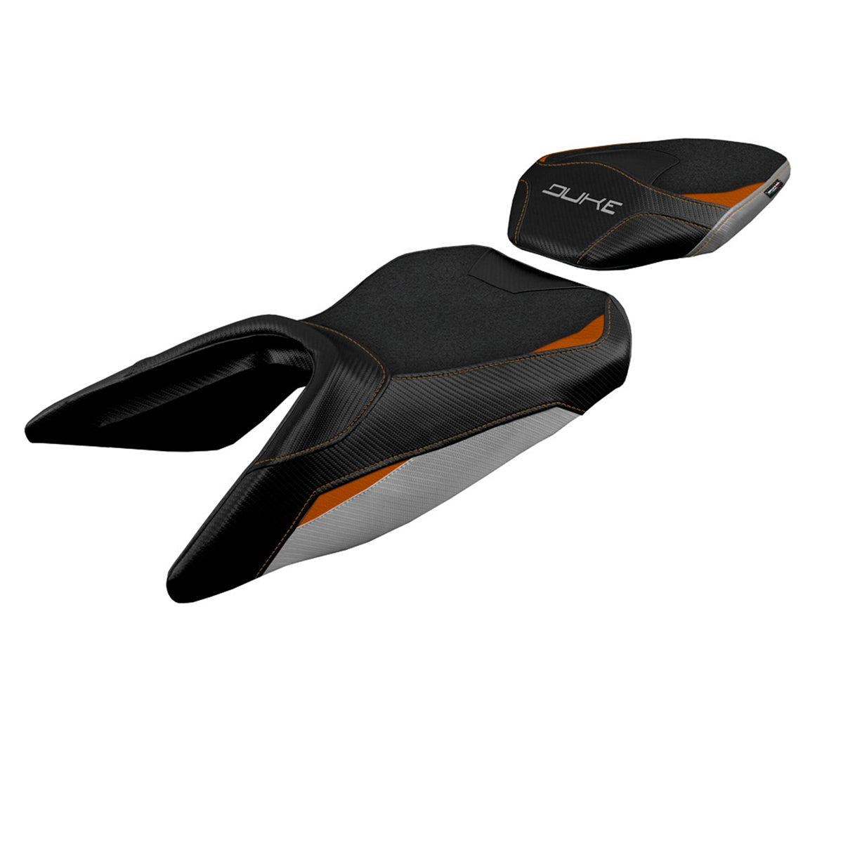 KTM 250 Duke 2017-2023 Seat Cover Tappezzeria Italia Ultragrip in Silver and Orange