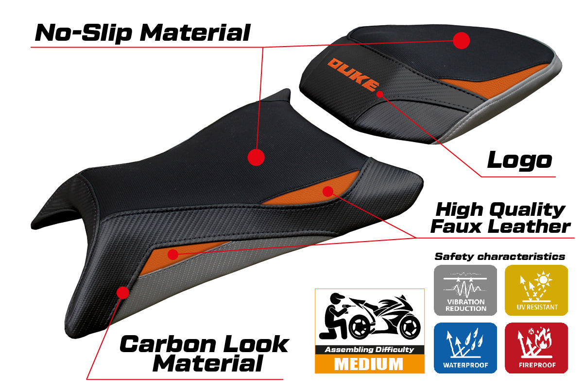 KTM 390 Duke 2024 2025 Seat Cover Tappezzeria Black Orange Grey
