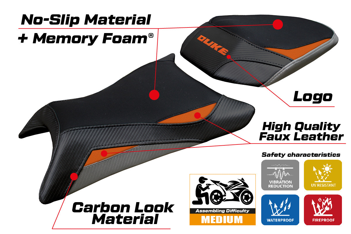 KTM 390 Duke 2024 2025 Seat Cover Tappezzeria Comfort Black Orange Grey