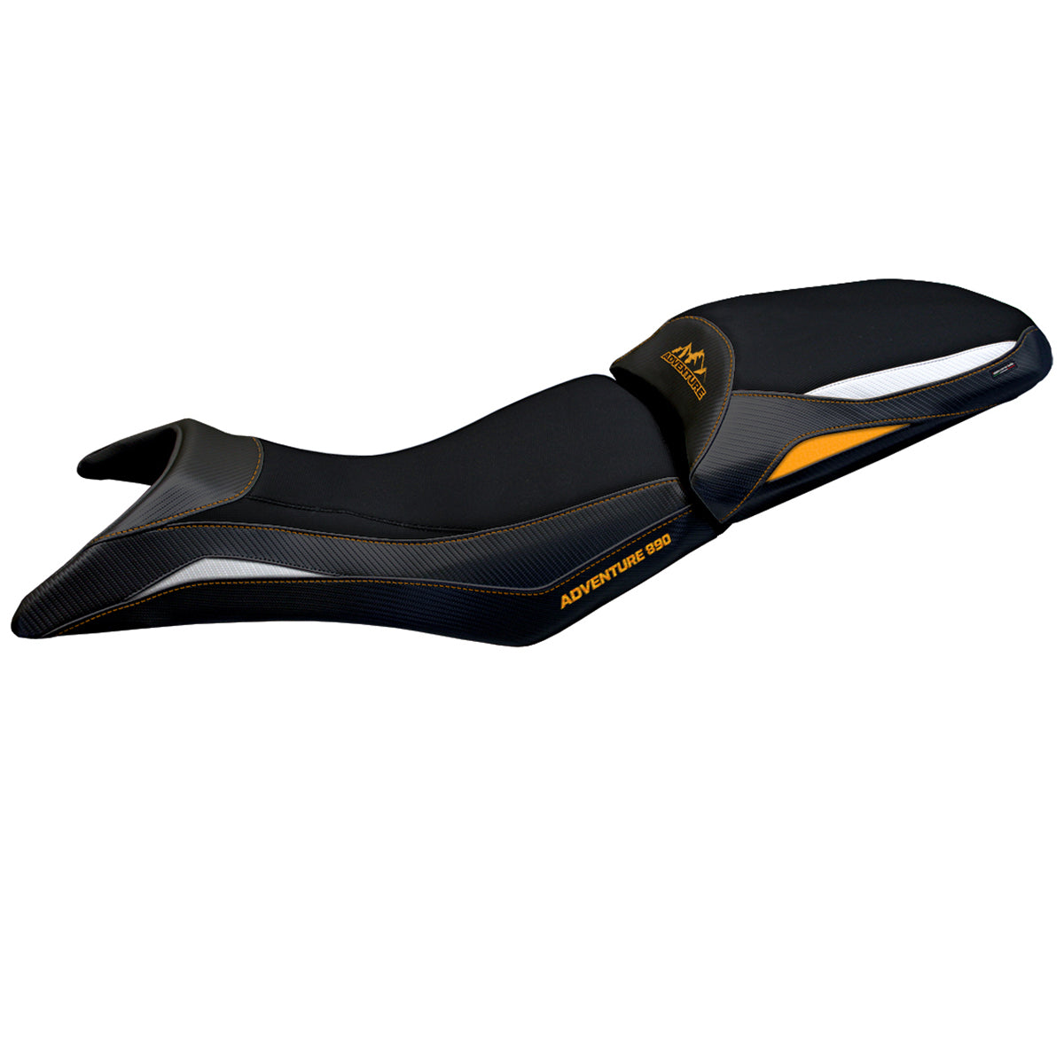KTM 890 Adventure 2021-2025 Seat Cover Tappezzeria Italia in White, Orange, and Black