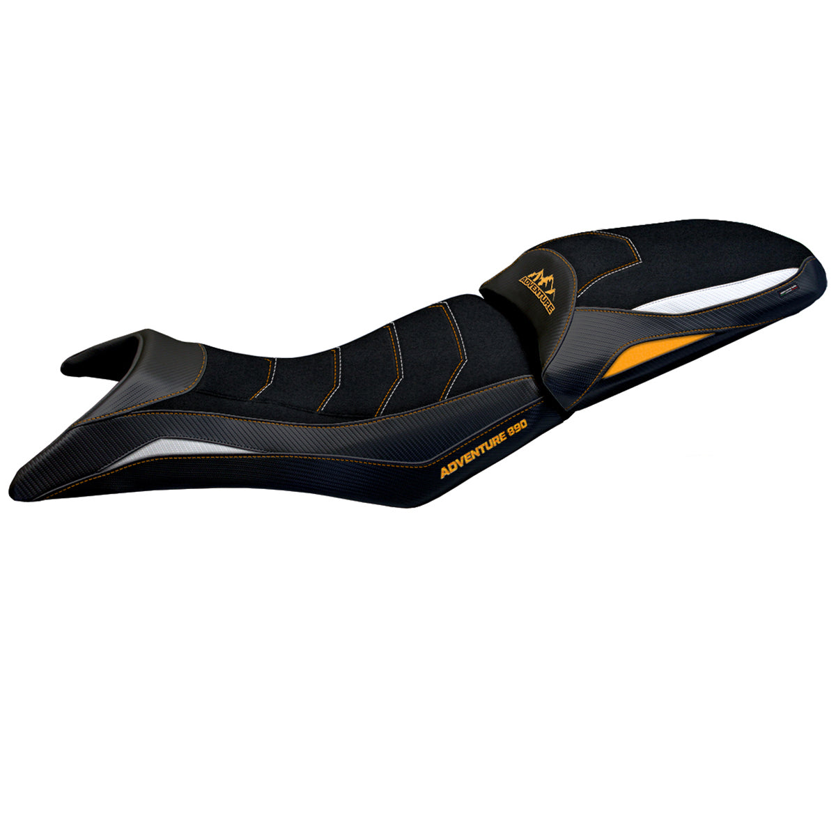 KTM 890 Adventure 2021-2025 Seat Cover Tappezzeria Italia Ultragrip in White and Orange