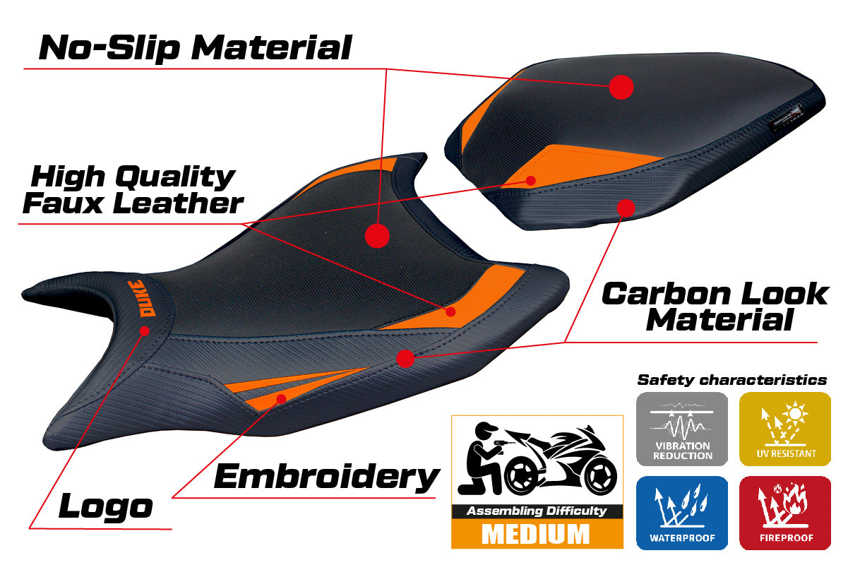 KTM 990 Duke 2024-2025 Seat Cover Tappezzeria Italia in Orange and Black