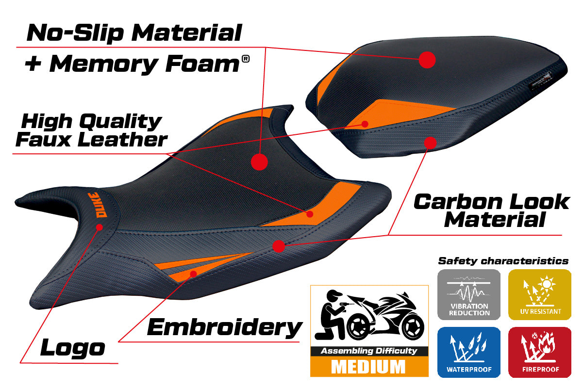 KTM 990 Duke 2024-2025 Seat Cover Tappezzeria Italia Comfort in Orange and Black