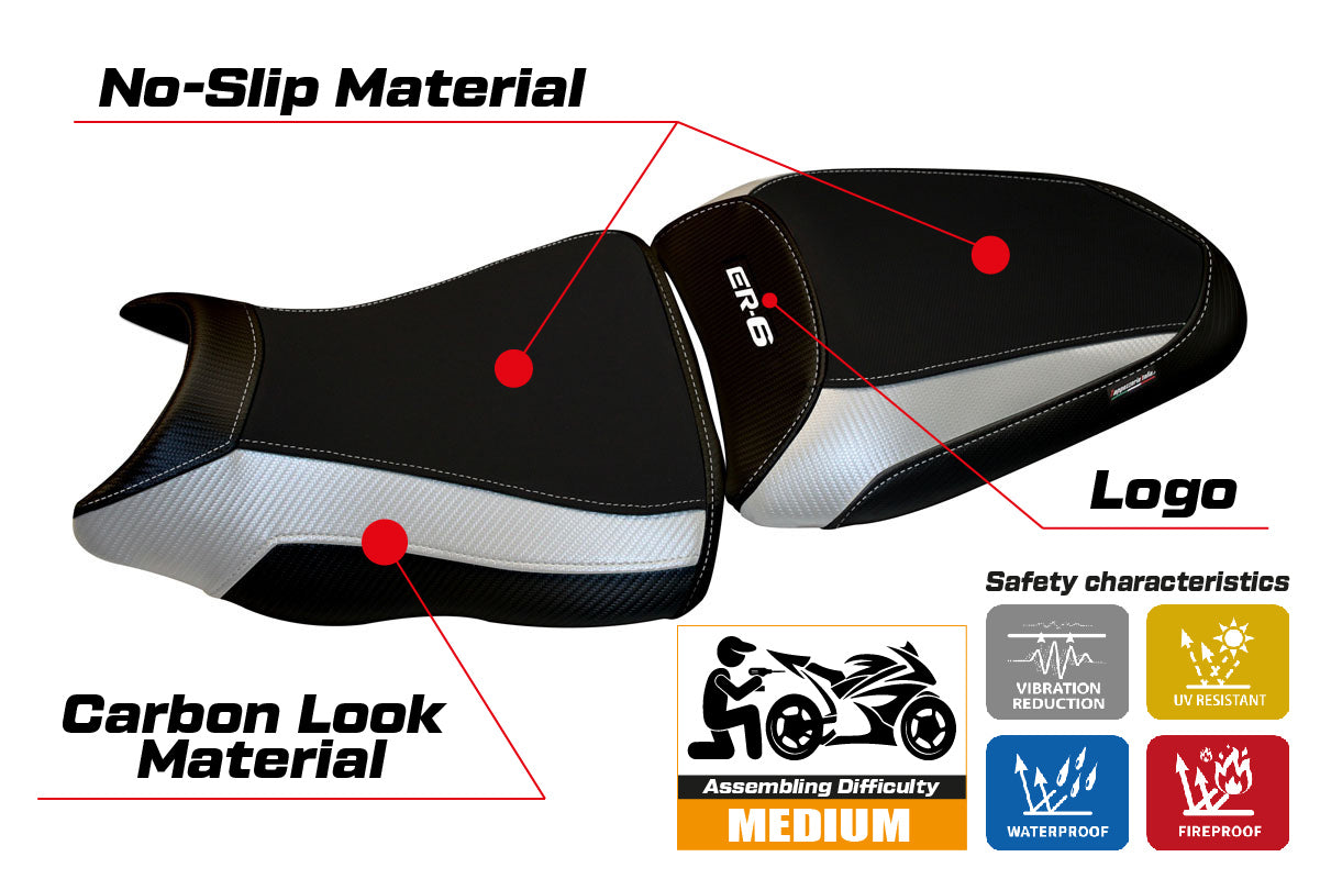 Kawasaki ER-6N ER-6F 2012-2016 Seat Cover Tappezzeria Italia in White and Black