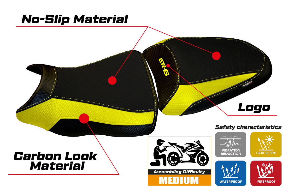 Kawasaki ER-6N ER-6F 2012-2016 Seat Cover Tappezzeria Italia in Yellow and Black