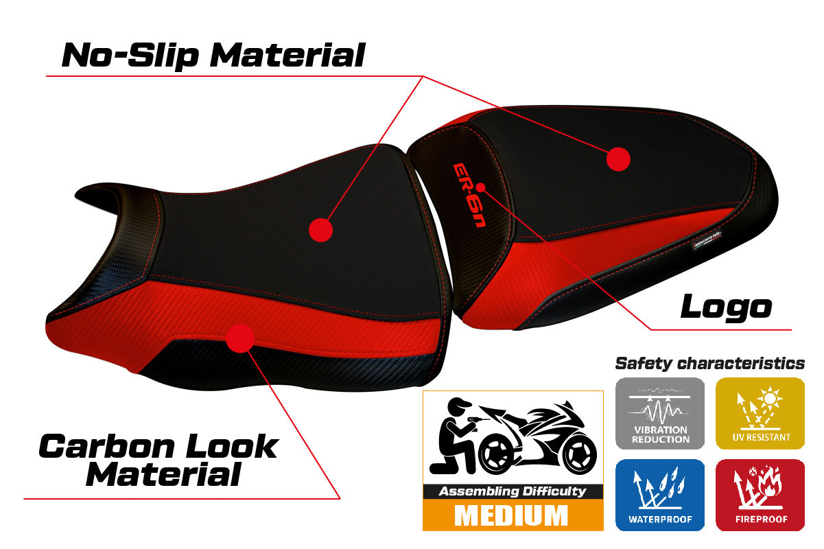 Kawasaki ER-6N ER-6F 2012-2016 Seat Cover Tappezzeria Italia in Red and Black