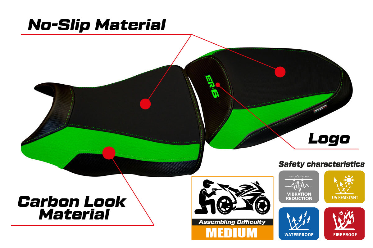 Kawasaki ER-6N ER-6F 2012-2016 Seat Cover Tappezzeria Italia in Green and Black
