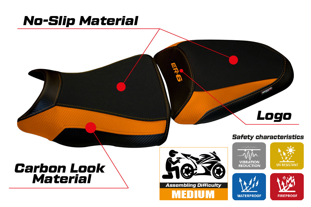 Kawasaki ER-6N ER-6F 2012-2016 Seat Cover Tappezzeria Italia in Orange and Black