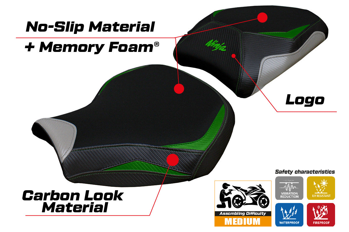 Kawasaki Ninja H2 1000SX 2018-2025 Seat Cover Tappezzeria Italia in Green and Silver