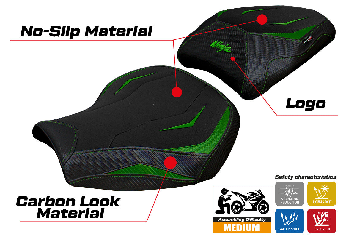 Kawasaki Ninja H2 1000SX 2018-2025 Seat Cover Tappezzeria Italia Ultragrip in Green