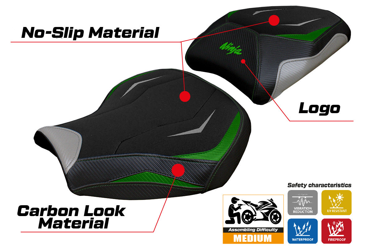 Kawasaki Ninja H2 1000SX 2018-2025 Seat Cover Tappezzeria Italia Ultragrip in Green and Silver