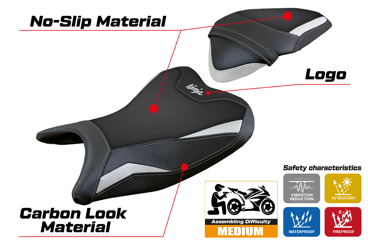 Kawasaki Ninja 250 2018 2019 Seat Cover Tappezzeria Italia in White and Black