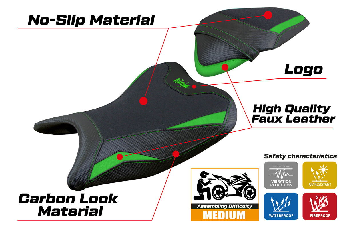 Kawasaki Ninja 400 2018-2023 Seat Cover Tappezzeria Italia Ultragrip in Green