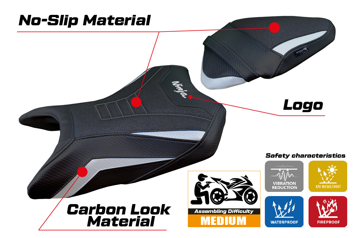 Kawasaki Ninja 500 2024-2025 Seat Cover Tappezzeria Italia Ultragrip in Silver and Black