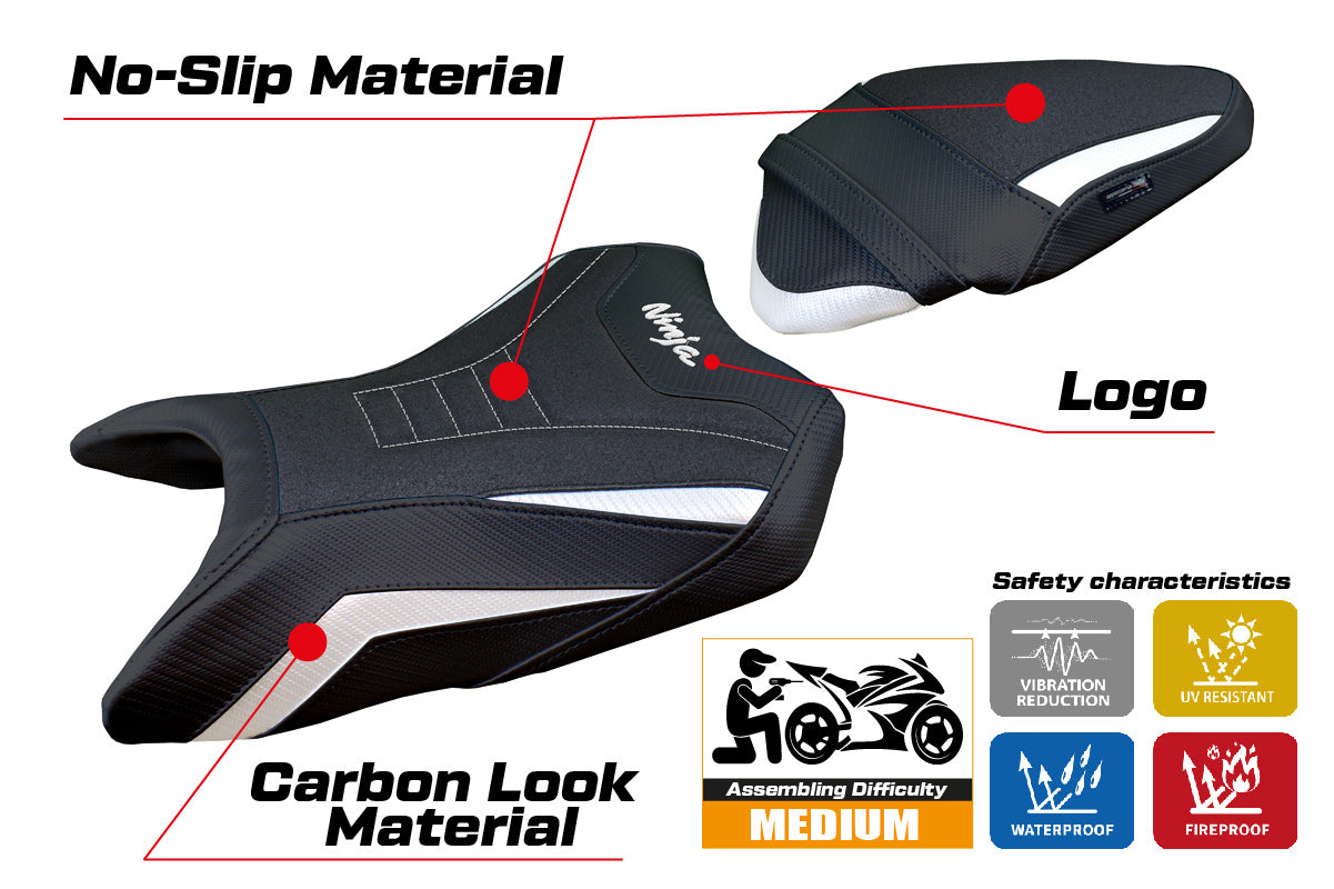 Kawasaki Ninja 500 2024-2025 Seat Cover Tappezzeria Italia Ultragrip in White and Black