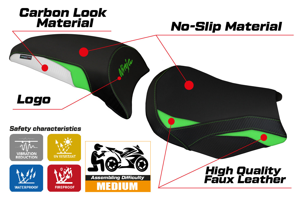 Kawasaki Ninja 650 Z650 2017-2025 Seat Cover Tappezzeria Italia in Green, White and Black