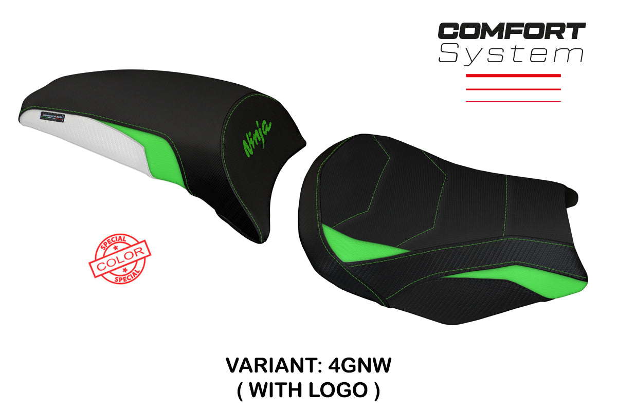 Kawasaki Ninja 650 Z650 2017-2025 Seat Cover Tappezzeria Italia Comfort in Green and White