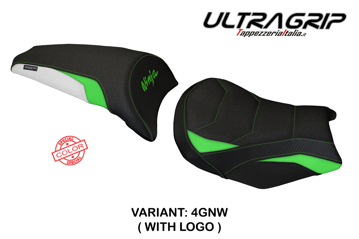 Kawasaki Ninja 650 Z650 2017-2025 Seat Cover Tappezzeria Italia Ultragrip in Green and White