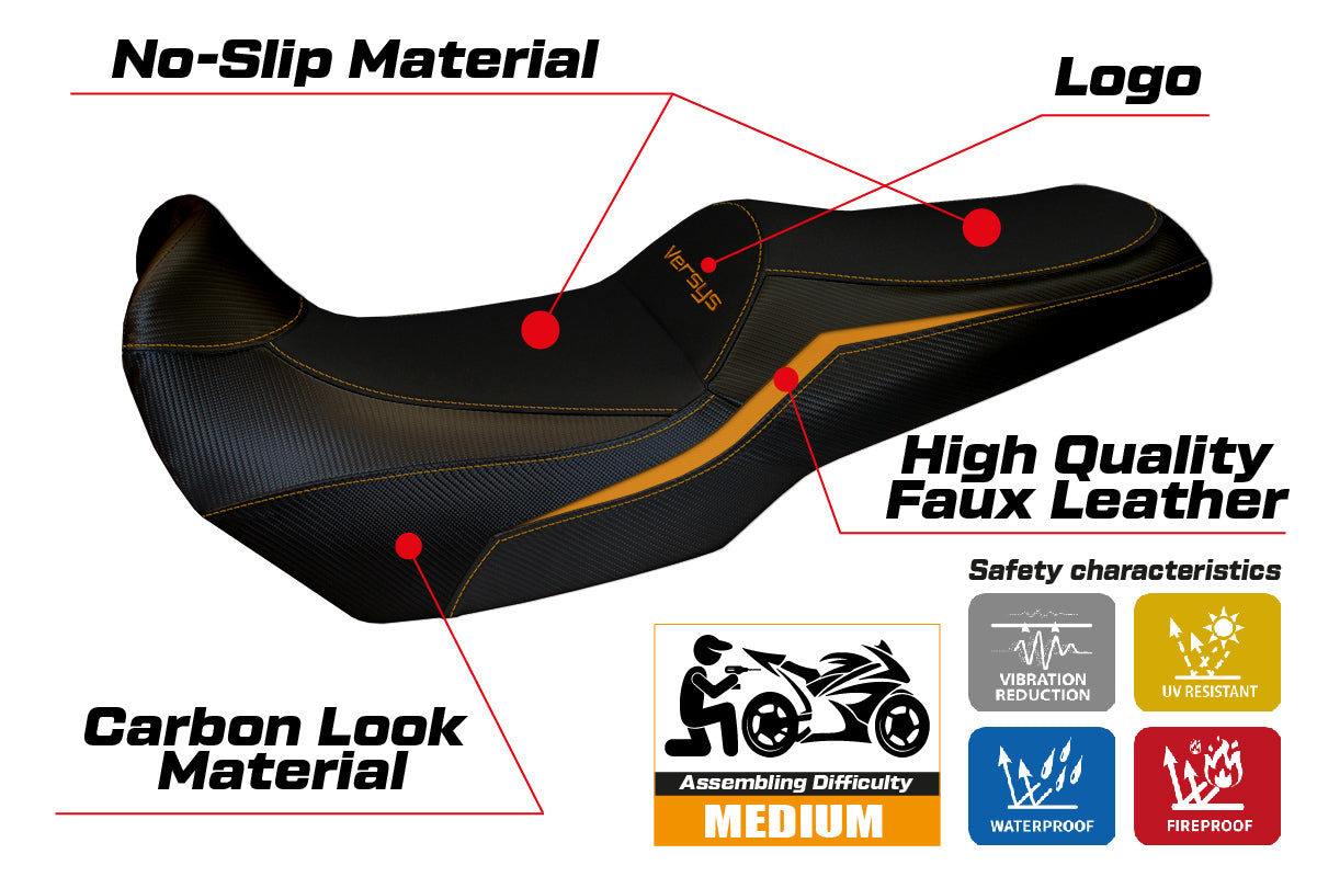Kawasaki Versys 1000 2019-2024 Seat Cover Tappezzeria Italia Orange in Black
