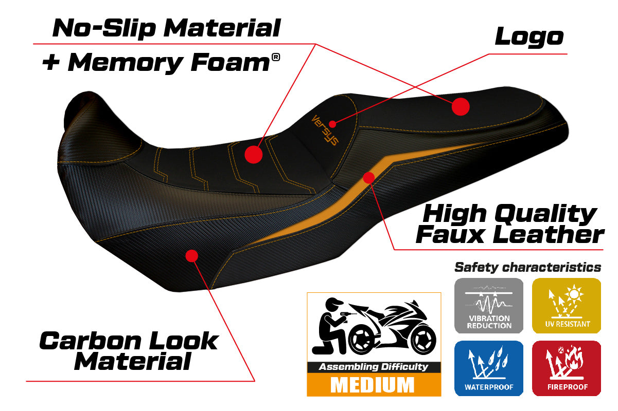 Kawasaki Versys 1000 2019-2024 Seat Cover Tappezzeria Italia Comfort in Orange and Black