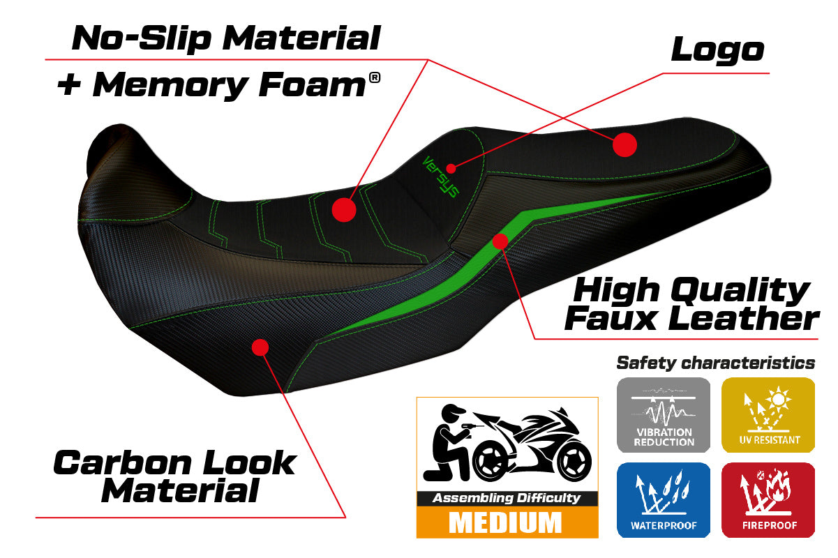 Kawasaki Versys 1000 2019-2024 Seat Cover Tappezzeria Italia Comfort in Green and Black