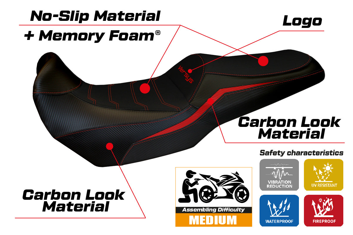 Kawasaki Versys 1000 2019-2024 Seat Cover Italia Tappezzeria Comfort in Red and Black