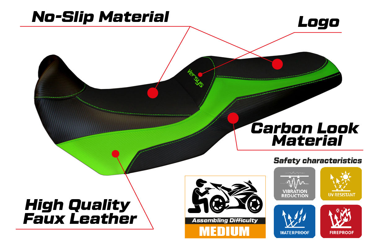 Kawasaki Versys 1000 2011-2018 Seat Cover Tappezzeria Italia in Green and Black