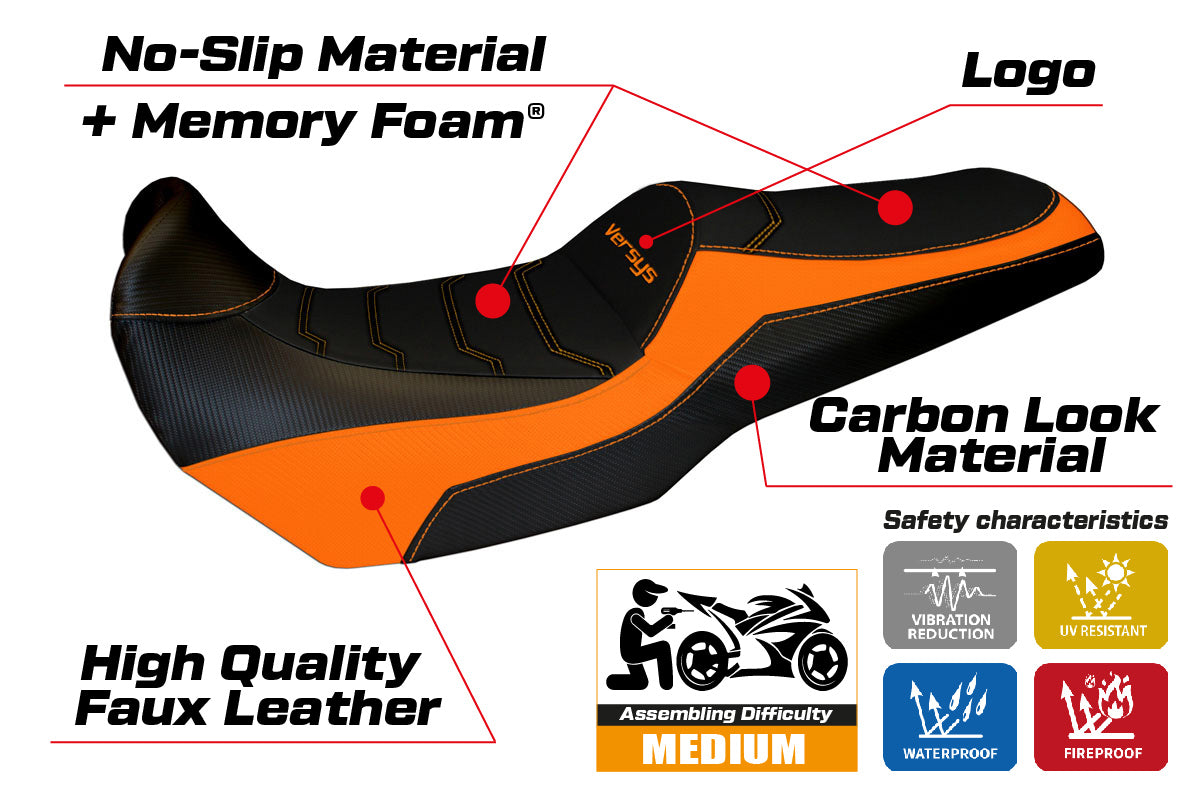 Kawasaki Versys 1000 2011-2018 Seat Cover Tappezzeria Italia Comfort in Orange and Black