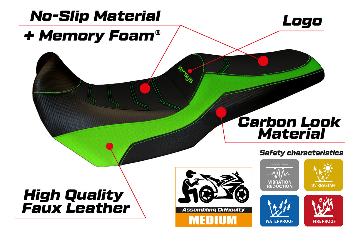 Kawasaki Versys 1000 2011-2018 Seat Cover Tappezzeria Italia Comfort in Green and Black