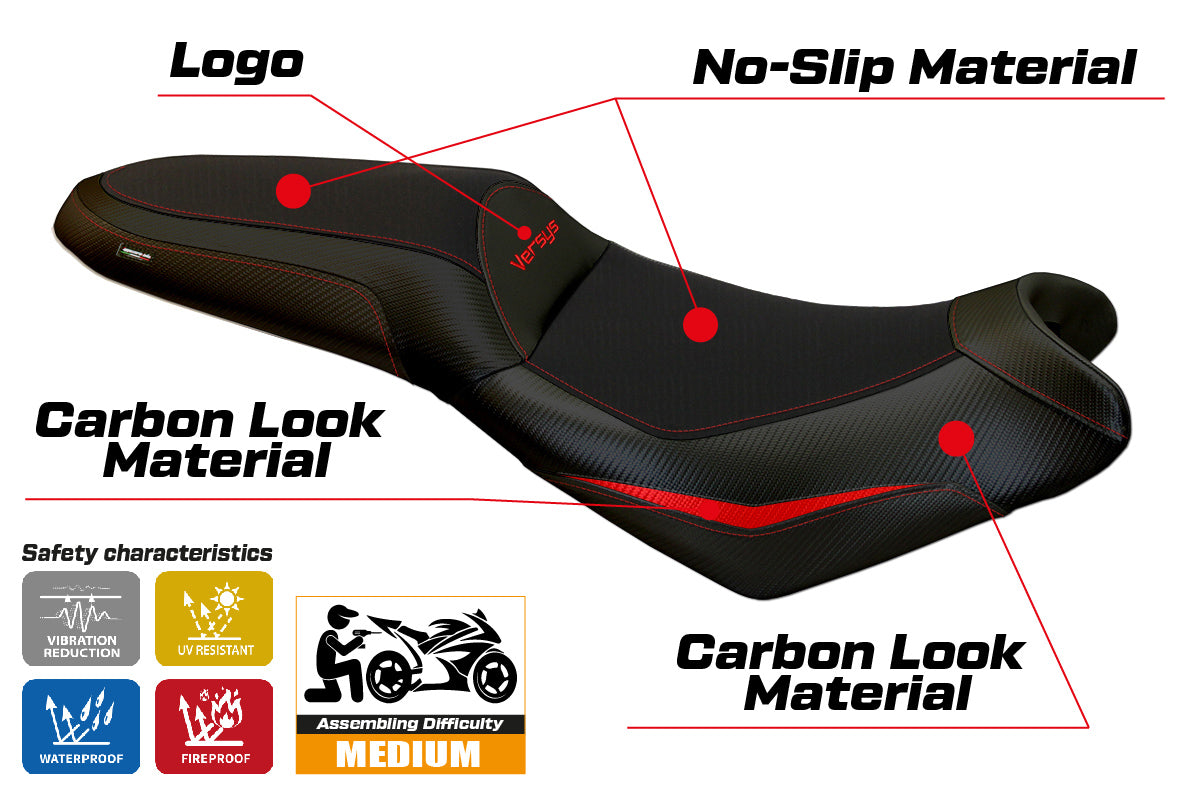 Kawasaki Versys 650 2007-2025 Seat Cover Tappezzeria Italia in Red and Black