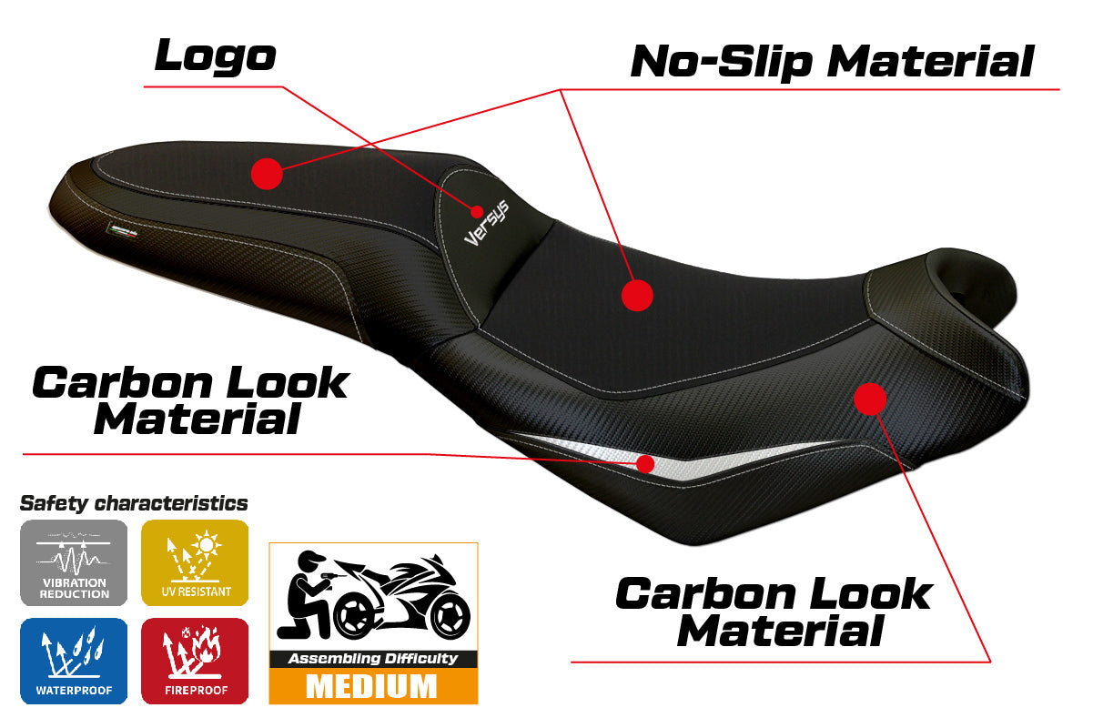 Kawasaki Versys 650 2007-2025 Seat Cover Tappezzeria Italia in White and Black