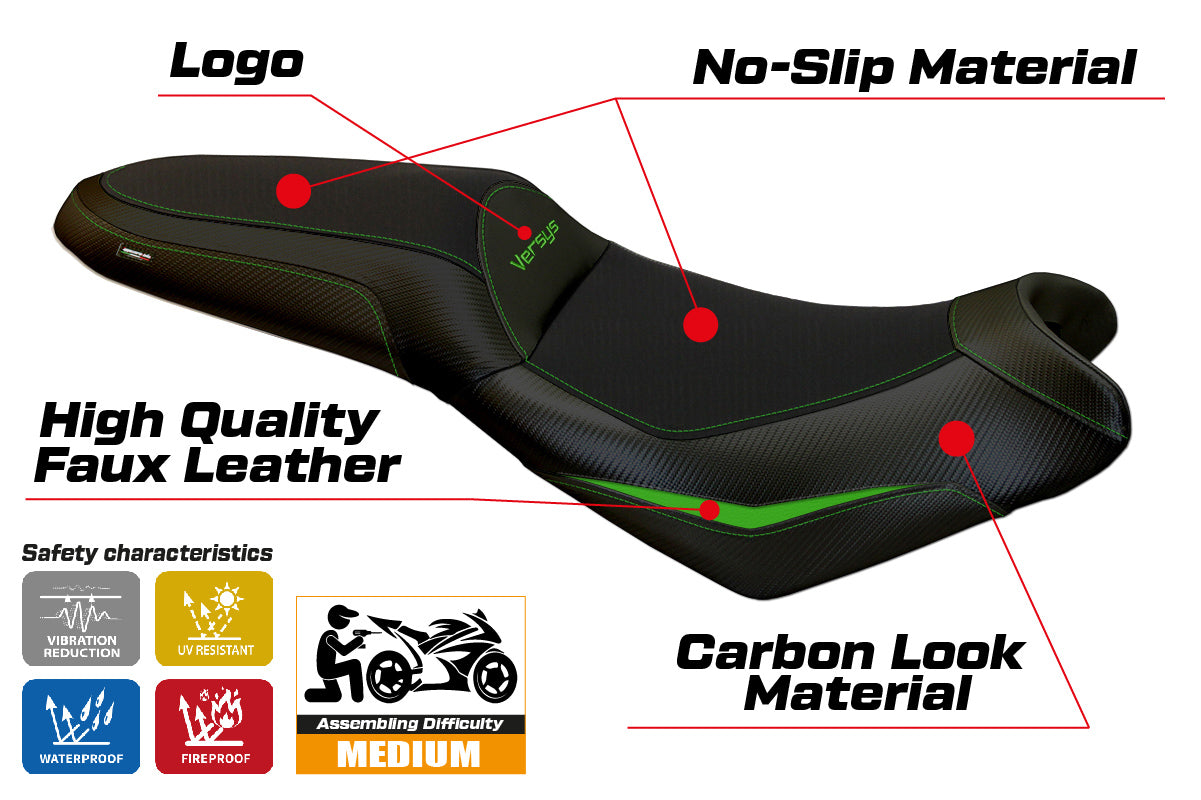 Kawasaki Versys 650 2007-2025 Seat Cover Tappezzeria Italia in Green and Black