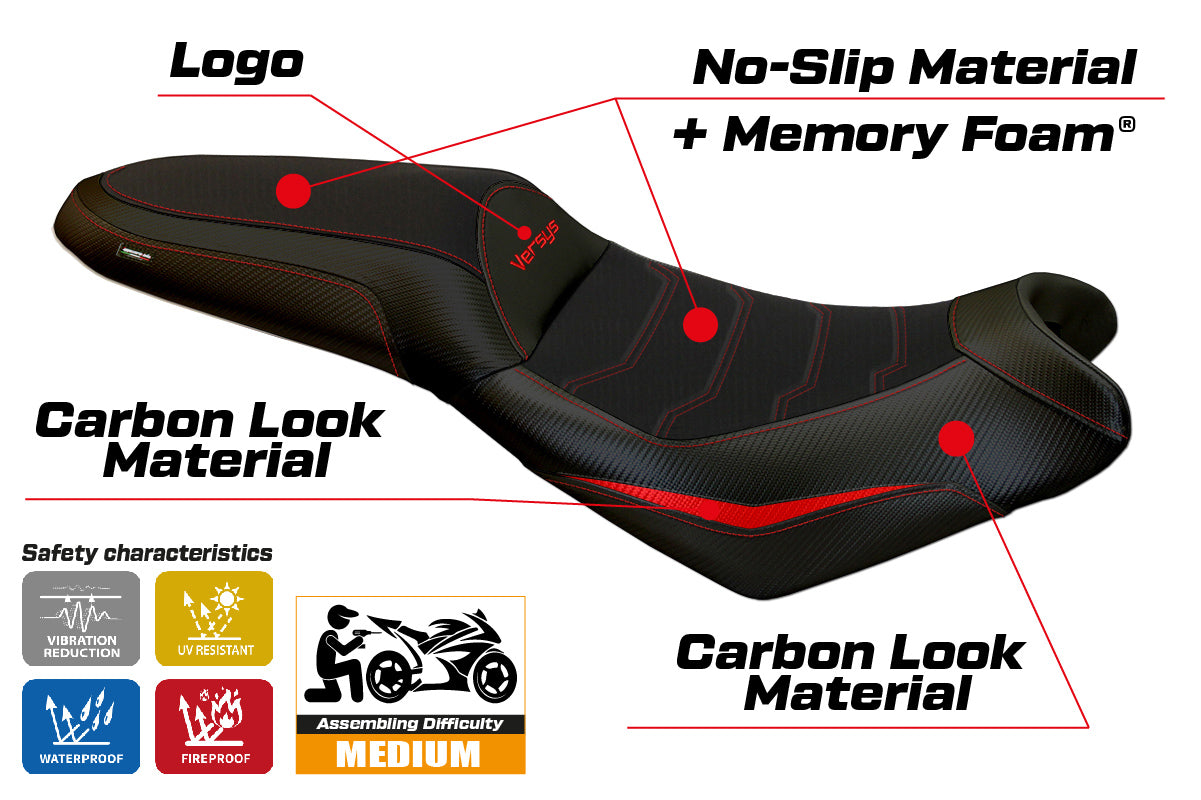 Kawasaki Versys 650 2007-2025 Seat Cover Tappezzeria Italia Comfort in Red and Black