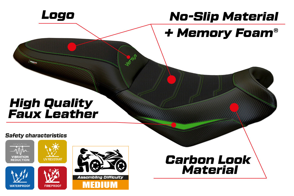 Kawasaki Versys 650 2007-2025 Seat Cover Tappezzeria Italia Comfort in Green and Black