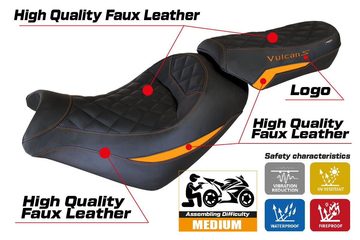 Kawasaki Vulcan 650 S 2014-2025 Seat Cover Tappezzeria Italia in Orange and Black