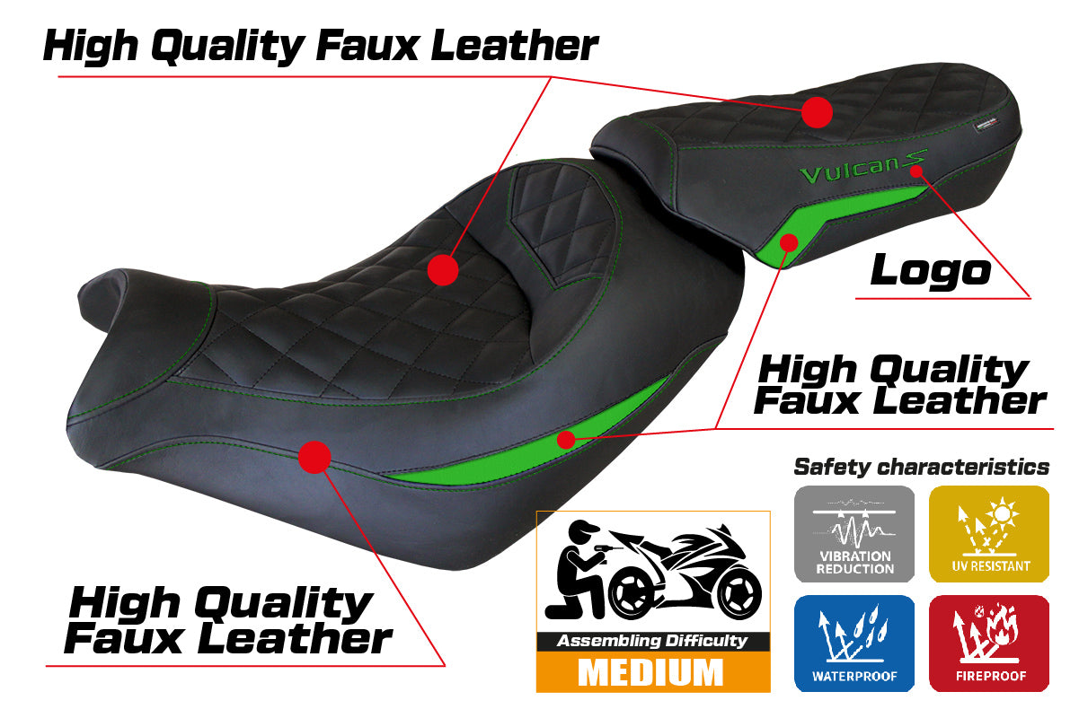 Kawasaki Vulcan 650 S 2014-2025 Seat Cover Tappezzeria Italia in Green and Black