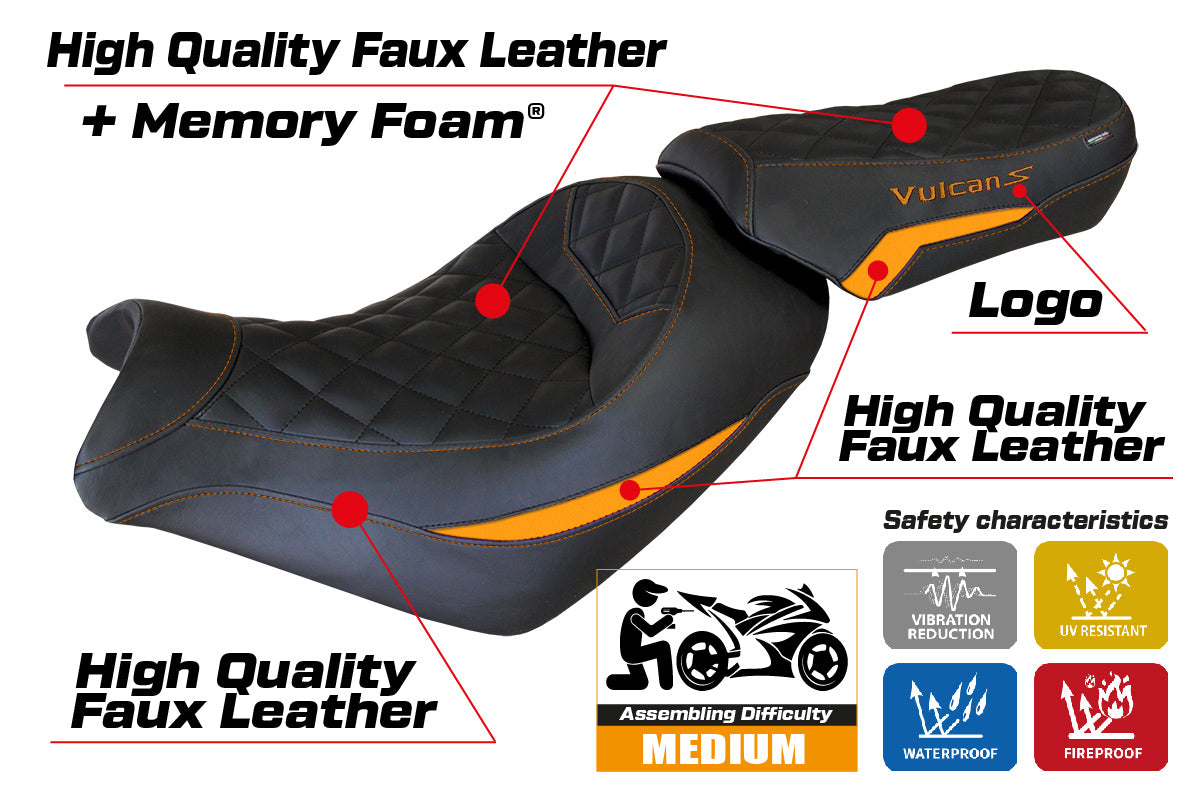 Kawasaki Vulcan 650 S 2014-2025 Seat Cover Tappezzeria Italia Comfort in Orange and Black