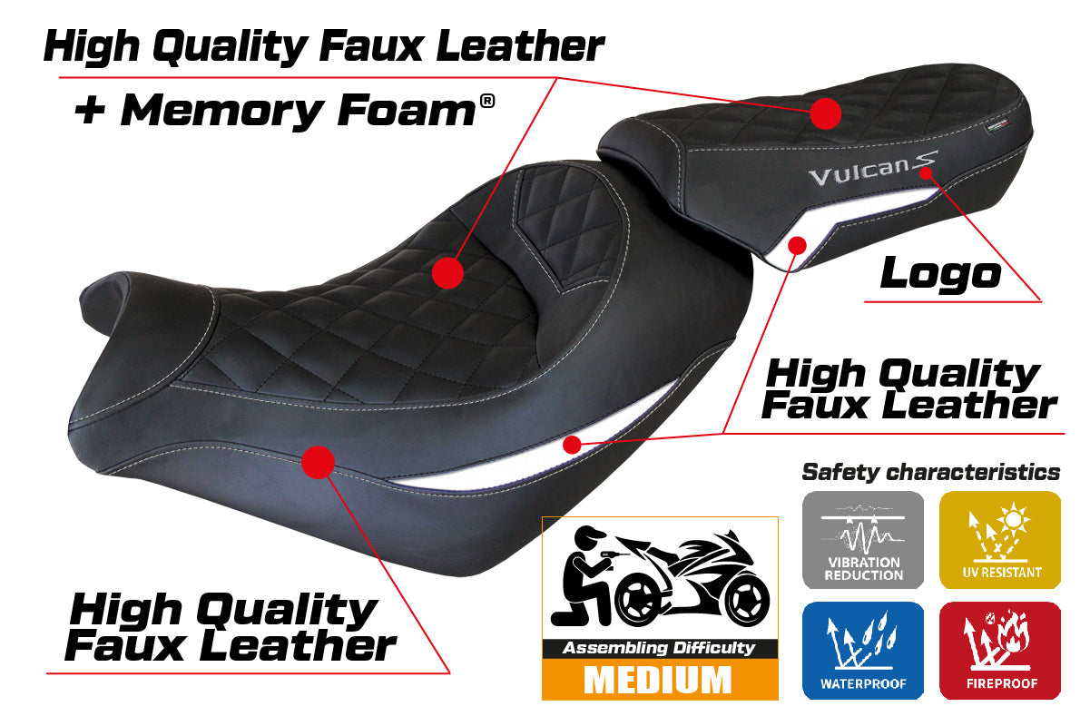 Kawasaki Vulcan 650 S 2014-2025 Seat Cover Tappezzeria Italia Comfort in White Black