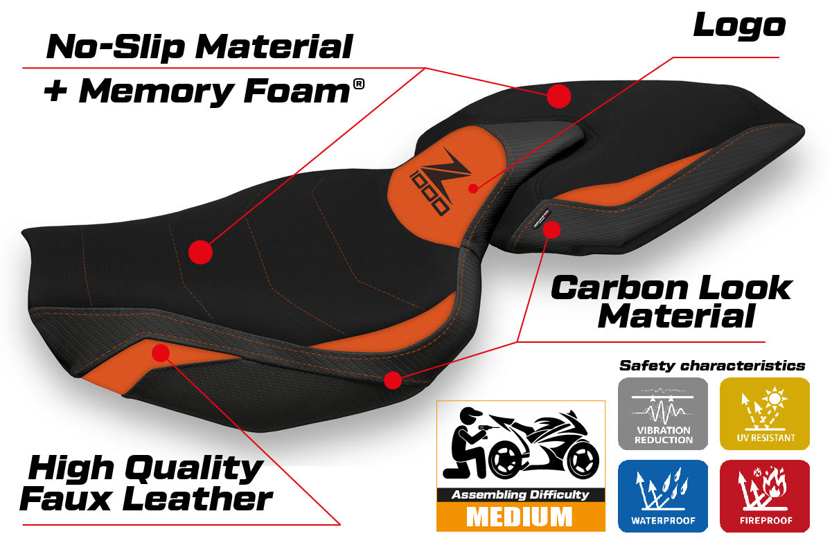 Kawasaki Z1000 2014-2021 Seat Cover Tappezzeria Italia Comfort in Orange and Black
