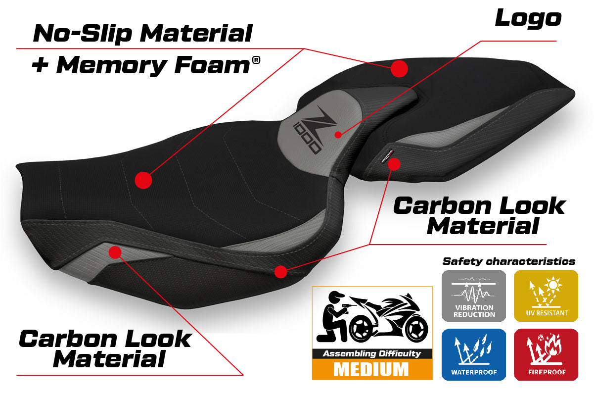 Kawasaki Z1000 2014-2021 Seat Cover Tappezzeria Italia Comfort in Grey and Black