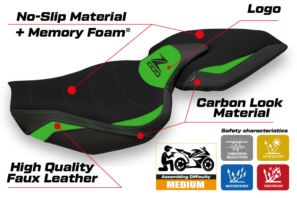 Kawasaki Z1000 2014-2021 Seat Cover Tappezzeria Italia Comfort in Green and Black